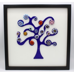 Quadro Albero della Vita Murrine Vetro di Murano Blu Made in Italy