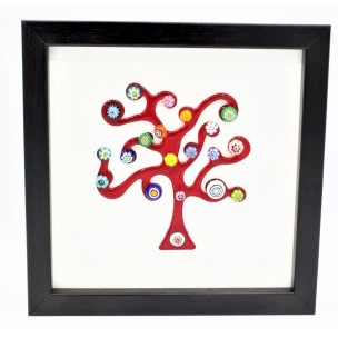 Quadro Albero della Vita Murrine Vetro di Murano Rosso  Made in Italy