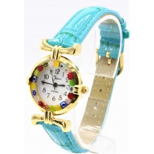 Orologio Donna Dorato Pelle watch in Vetro di Murano Murrina Millefiori