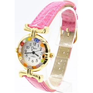 Orologio Donna Dorato Pelle watch in Vetro di Murano Murrina Millefiori