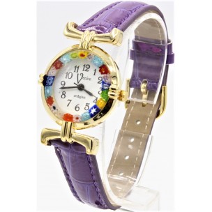 Orologio Donna Dorato Pelle watch in Vetro di Murano Murrina Millefiori Lady
