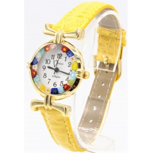 Orologio Donna Dorato Pelle watch in Vetro di Murano Murrina Millefiori