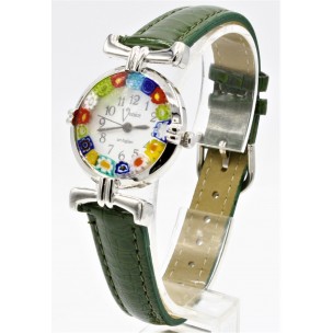 Orologio Donna Acciaio Pelle watch in Vetro di Murano Murrina Millefiori