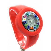 Orologio Donna Rosso Acciaio Molla watch in Vetro di Murano Murrina Millefiori