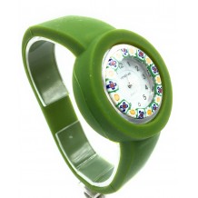 Orologio Donna Verde Acciaio Molla watch in Vetro di Murano Murrina Millefiori