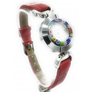 Orologio Donna Rosso Acciaio Molla watch in Vetro di Murano Murrina Millefiori