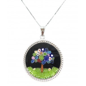 MURRINA MILLEFIORI VARI COLORI  CON BORDO E CATENINA ARGENTO 925 SCEGLI IL COLORE