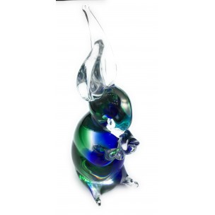 Coniglio in Vetro Incamiciato Blu Verde Collection Oball Murano Glass Made in Italy