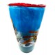 Vaso in Vetro di Murano, Decorato a Mano con Murrine e Foglia Argento Multicolore, Arte Moderna Veneziana