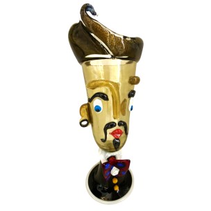 Vaso in Vetro di Murano, Decorato a Mano con Murrine e Foglia Argento Multicolore, Arte Moderna Veneziana
