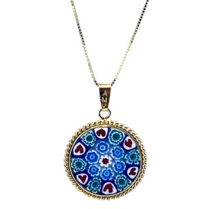Murrina Millefiori con bordo e Catenina in argrnto 925 Diam 18 mm 