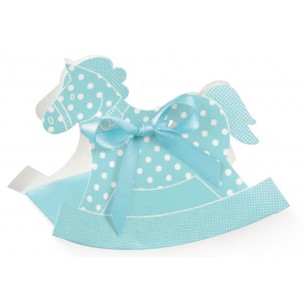 Cavalluccio a Dondolo Scatola Bomboniera Porta Confetti pois celeste