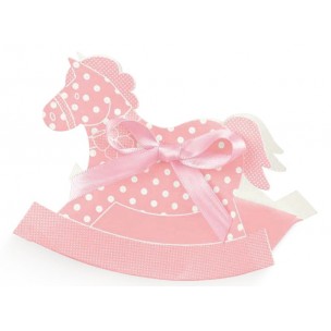 Cavalluccio a Dondolo Scatola Bomboniera Porta Confetti pois celeste