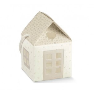 CASETTA BOMBONIERA PORTA CONFETTI MADE IN ITALY TORTORA cm 8x8x8 CON CORDINO