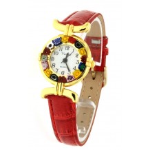 Orologio Donna Dorato Pelle watch in Vetro di Murano Murrina Millefiori