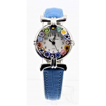Orologio Donna Acciaio Pelle watch in Vetro di Murano Murrina Millefiori