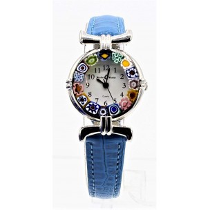 Orologio Donna Acciaio Pelle watch in Vetro di Murano Murrina Millefiori