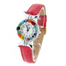 Orologio Donna Acciaio Pelle watch in Vetro di Murano Murrina Millefiori