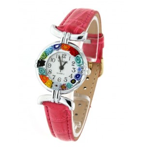 Orologio Donna Acciaio Pelle watch in Vetro di Murano Murrina Millefiori