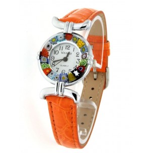 Orologio Donna Acciaio Pelle watch in Vetro di Murano Murrina Millefiori