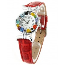 Orologio Donna Acciaio Pelle watch in Vetro di Murano Murrina Millefiori
