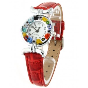 Orologio Donna Acciaio Pelle watch in Vetro di Murano Murrina Millefiori