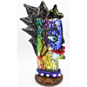 Scultura Volto Colori Picasso In Vetro di Murano Made Italy