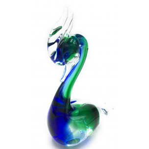 Cigno in Vetro Incamiciato Blu Verde Collection Oball Murano Glass Made in Italy