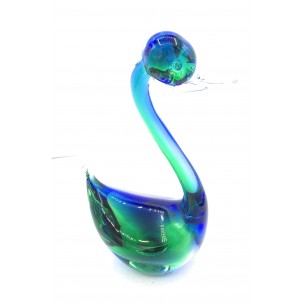 Cigno in Vetro Incamiciato Blu Verde Collection Oball Murano Glass Made in Italy